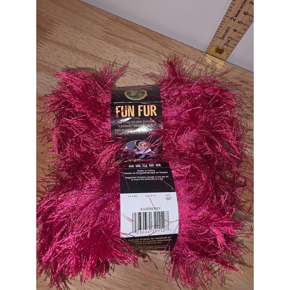 Two skeins of Lion Brand Fun Fur Eyelash Yarn Raspberry pink bright fun nos